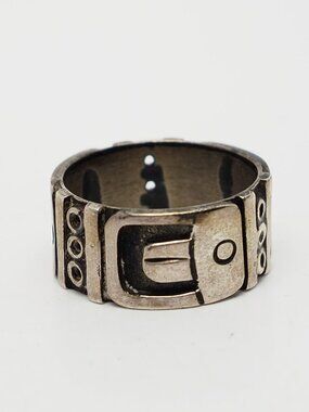 Traditional modern ethnic Mexico bird detail wide band ring size 8.5